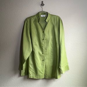 Vintage TotonKo 100% Linen Light Green Button Down Shirt Size 1X
